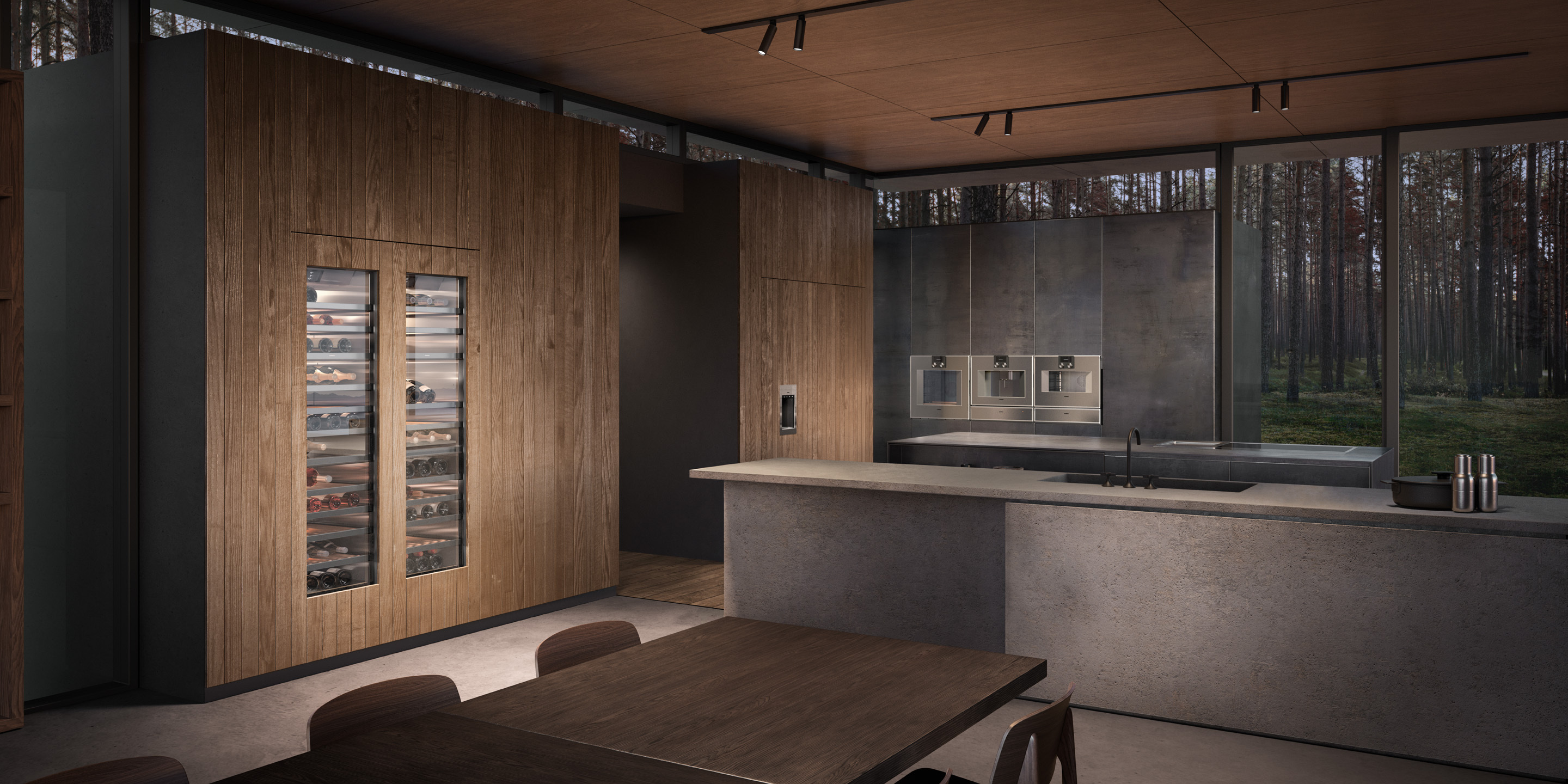 Gaggenau Wijnklimaatkast met betonlook kookeiland, ASWA Keukens