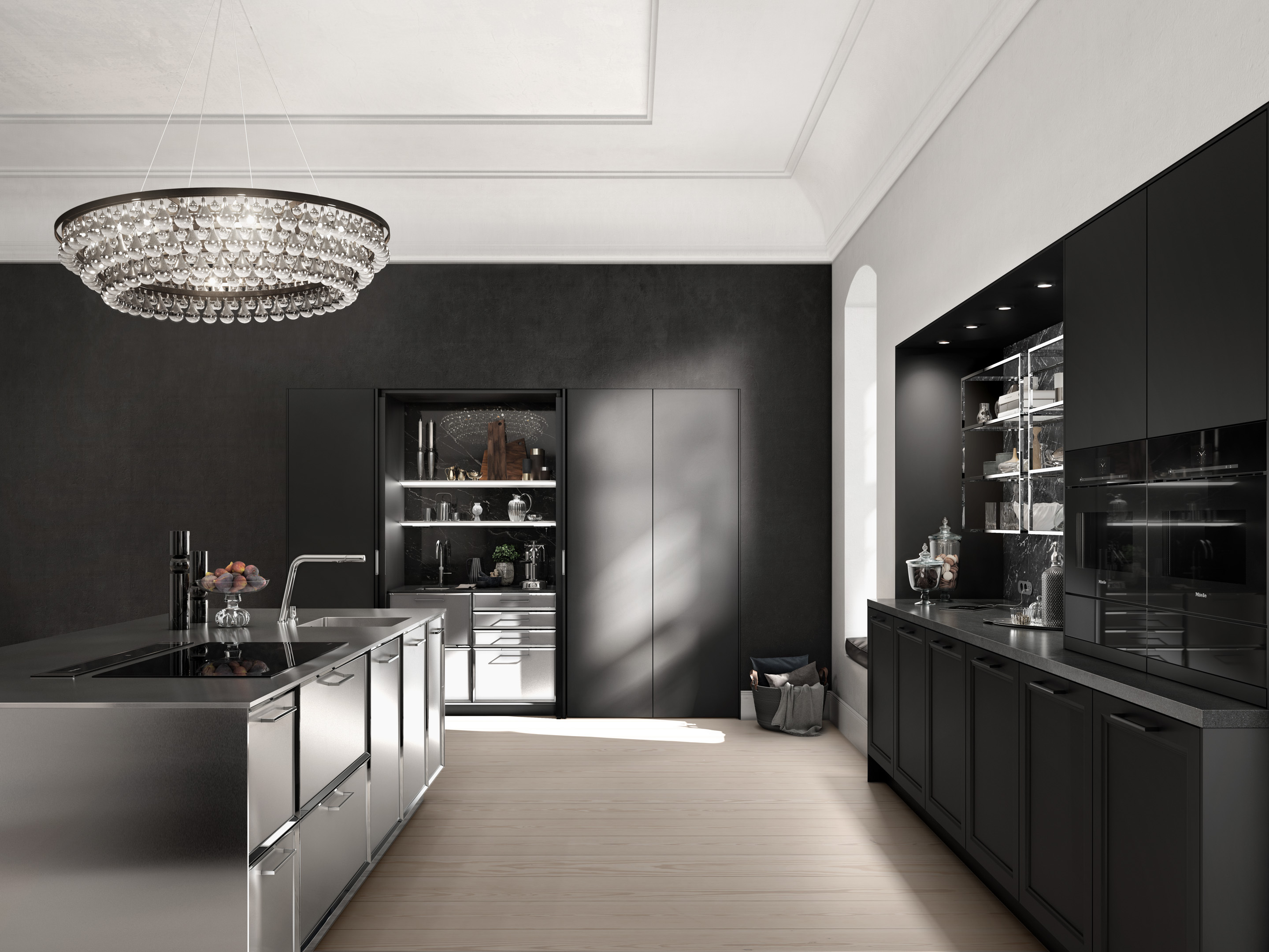 SieMatic Classic zwarte keuken met RVS kookeiland, ASWA Keukens