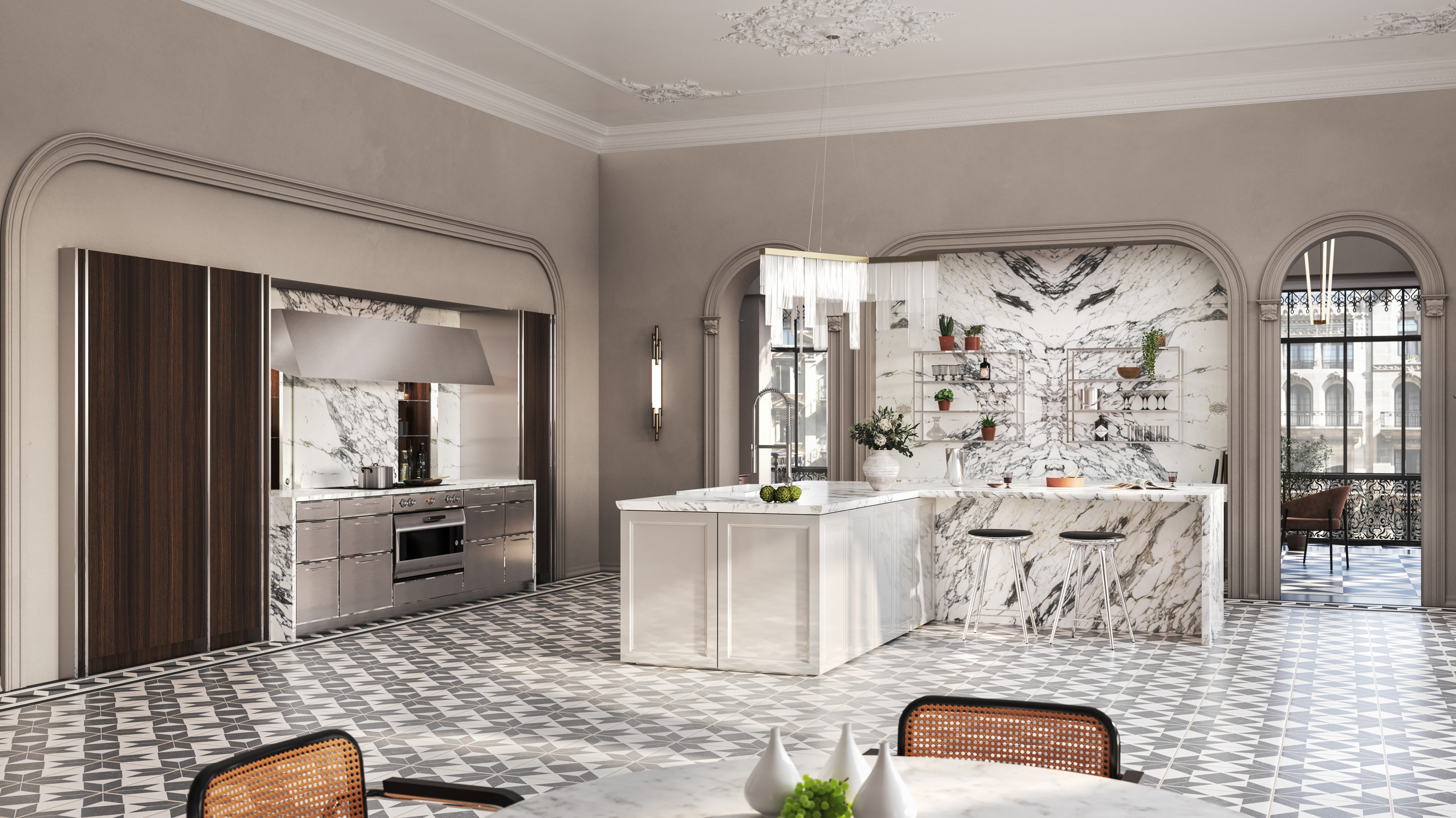 SieMatic Classic witte keuken met marmerlook, ASWA Keukens