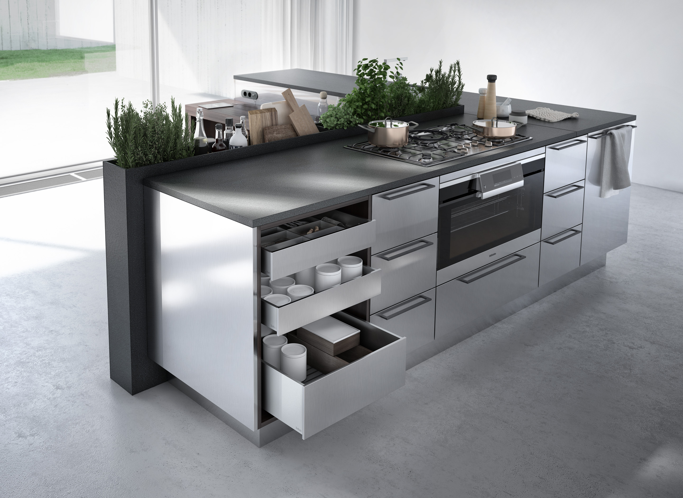 SieMatic Urban kookeiland open lades met handgrepen, ASWA Keukens